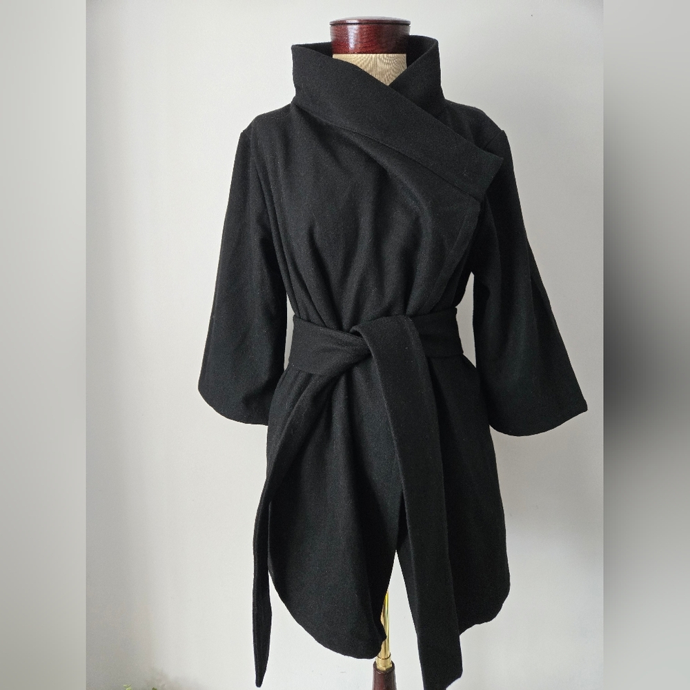 ISABELLA OLIVER Black wool Blend Maternity Wrap Coat. Size Medium